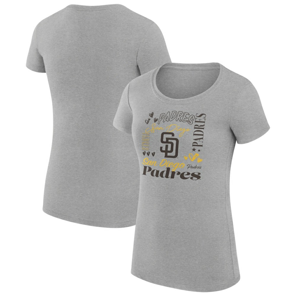 San Diego Padres G-III 4Her by Carl Banks Women's Super-Slim Fit Lightweight Collage Team Graphic Crew Neck T-Shirt Heather Gray