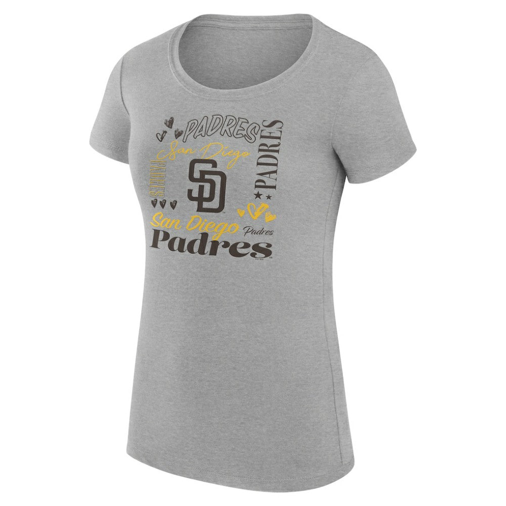 San Diego Padres G-III 4Her by Carl Banks Women's Super-Slim Fit Lightweight Collage Team Graphic Crew Neck T-Shirt Heather Gray