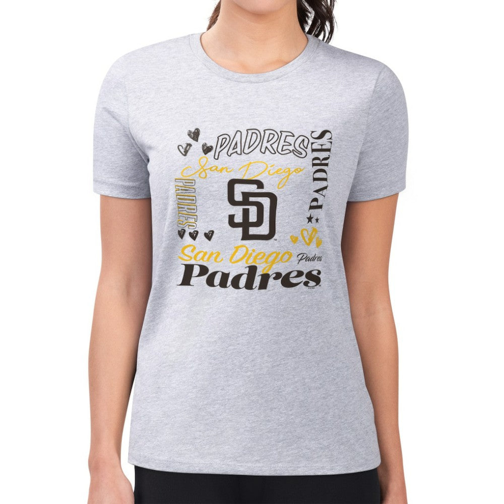 San Diego Padres G-III 4Her by Carl Banks Women's Super-Slim Fit Lightweight Collage Team Graphic Crew Neck T-Shirt Heather Gray