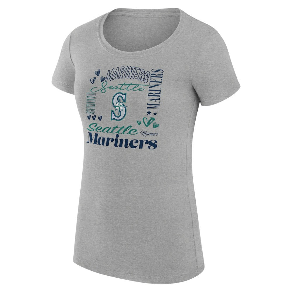 Seattle Mariners G-III 4Her by Carl Banks Women's Super-Slim Fit Lightweight Collage Team Graphic Crew Neck T-Shirt Heather Gray