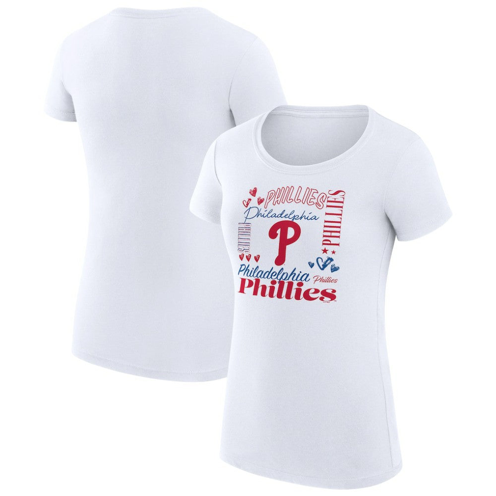 Philadelphia Phillies G-III 4Her by Carl Banks Women's Super-Slim Fit Lightweight Collage Team Graphic Crew Neck T-Shirt White
