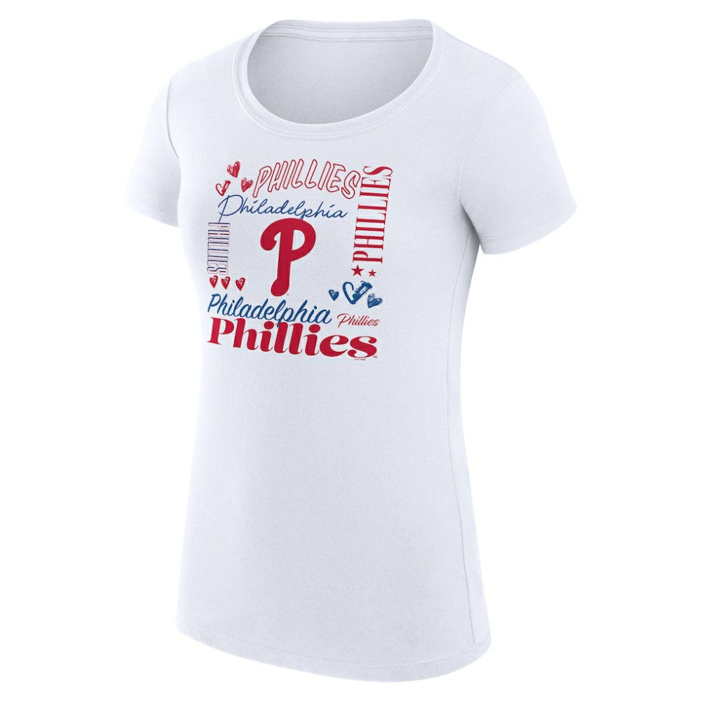 Philadelphia Phillies G-III 4Her by Carl Banks Women's Super-Slim Fit Lightweight Collage Team Graphic Crew Neck T-Shirt White