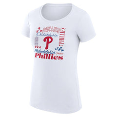 Philadelphia Phillies G-III 4Her by Carl Banks Women's Super-Slim Fit Lightweight Collage Team Graphic Crew Neck T-Shirt White