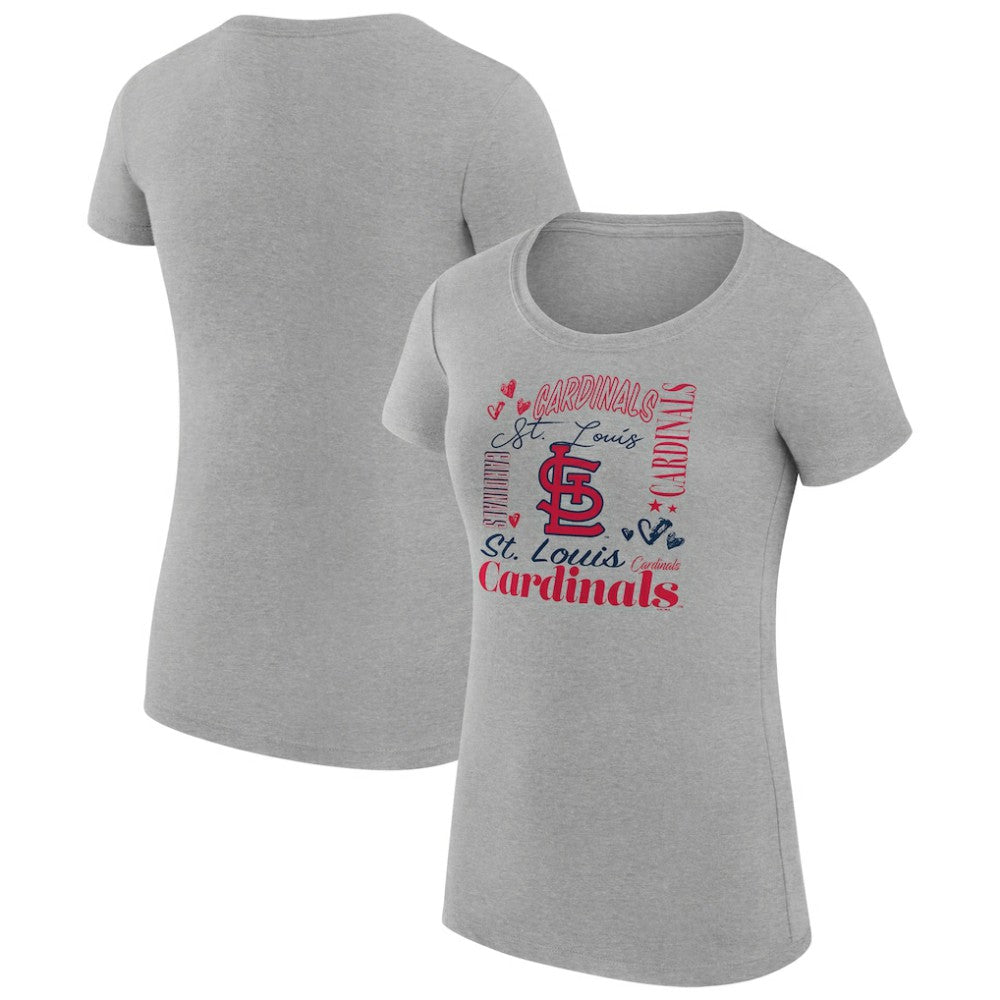 St. Louis Cardinals G-III 4Her by Carl Banks Women's Super-Slim Fit Lightweight Collage Team Graphic Crew Neck T-Shirt Heather Gray
