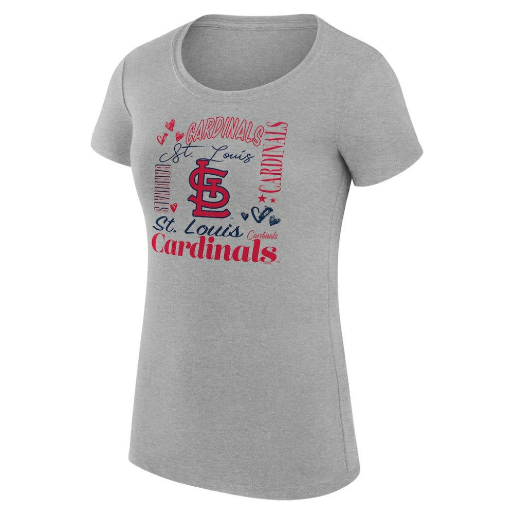 St. Louis Cardinals G-III 4Her by Carl Banks Women's Super-Slim Fit Lightweight Collage Team Graphic Crew Neck T-Shirt Heather Gray