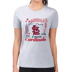 St. Louis Cardinals G-III 4Her by Carl Banks Women's Super-Slim Fit Lightweight Collage Team Graphic Crew Neck T-Shirt Heather Gray