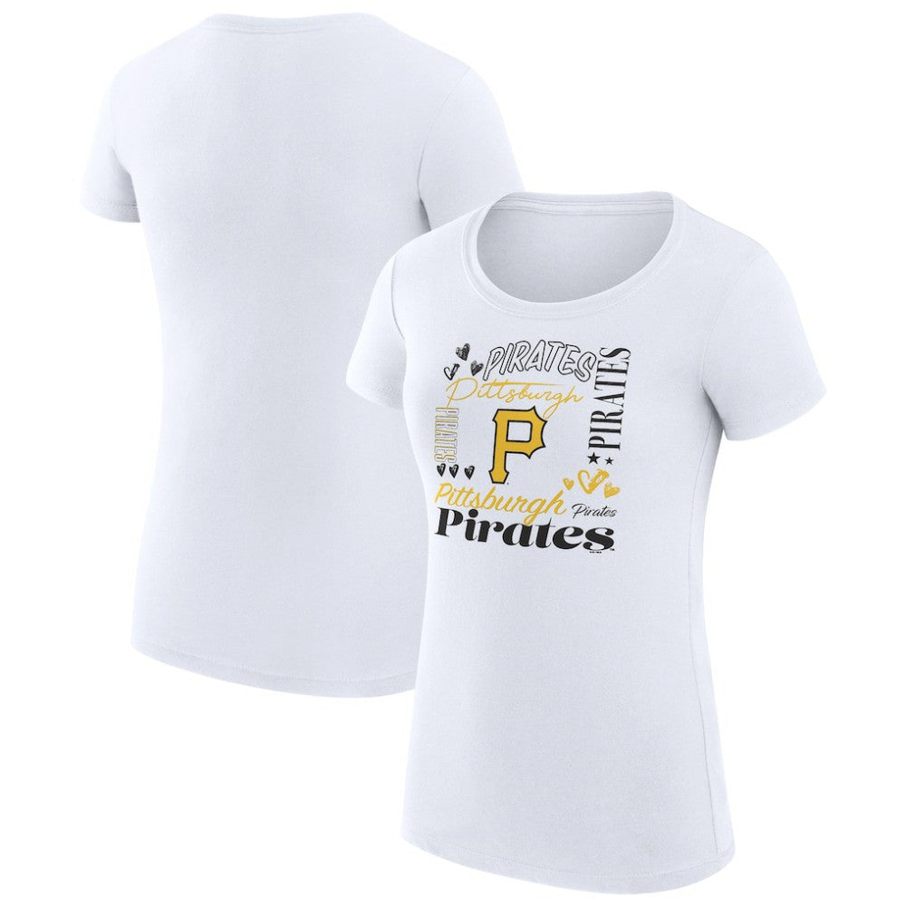 Pittsburgh Pirates G-III 4Her by Carl Banks Women's Super-Slim Fit Lightweight Collage Team Graphic Crew Neck T-Shirt White