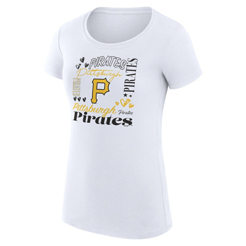 Pittsburgh Pirates G-III 4Her by Carl Banks Women's Super-Slim Fit Lightweight Collage Team Graphic Crew Neck T-Shirt White