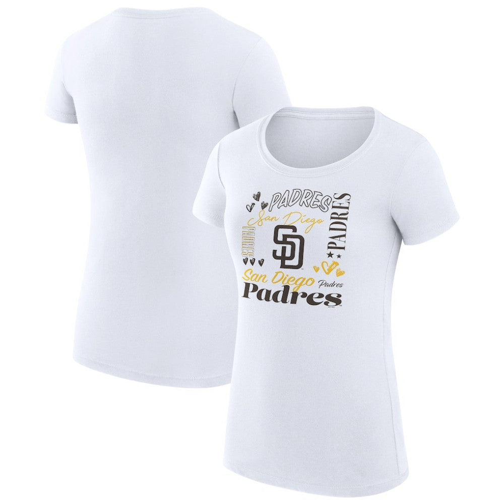 San Diego Padres G-III 4Her by Carl Banks Women's Super-Slim Fit Lightweight Collage Team Graphic Crew Neck T-Shirt White