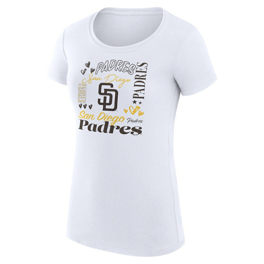 San Diego Padres G-III 4Her by Carl Banks Women's Super-Slim Fit Lightweight Collage Team Graphic Crew Neck T-Shirt White