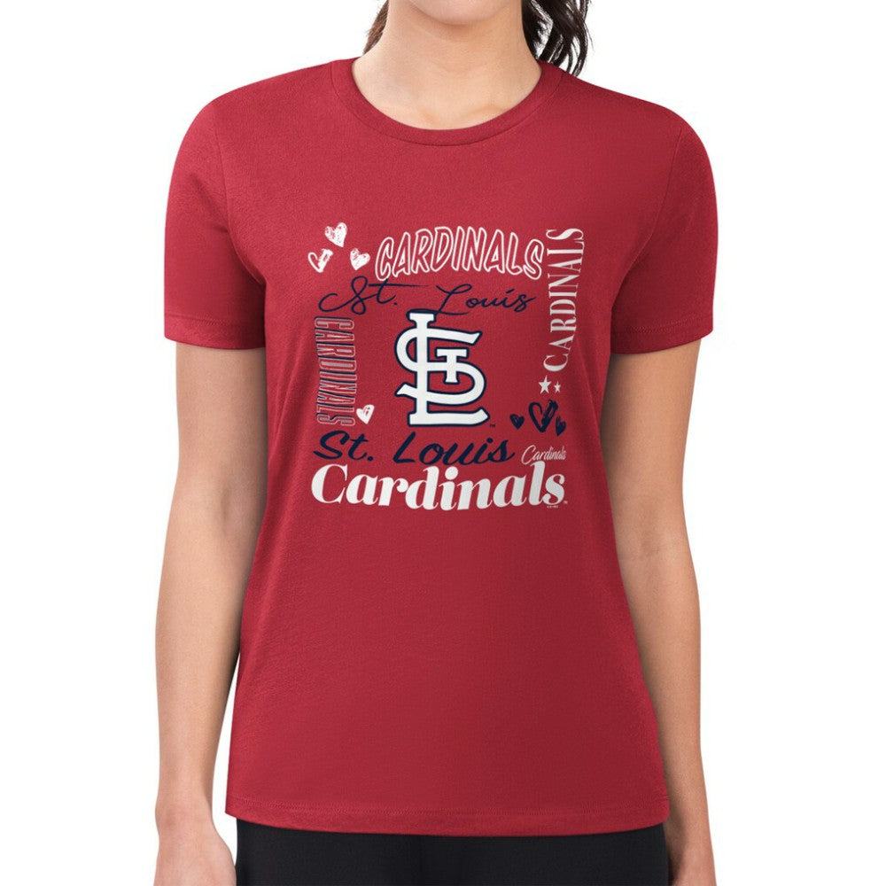 St. Louis Cardinals G-III 4Her by Carl Banks Women's Super-Slim Fit Lightweight Collage Team Graphic Crew Neck T-Shirt Red