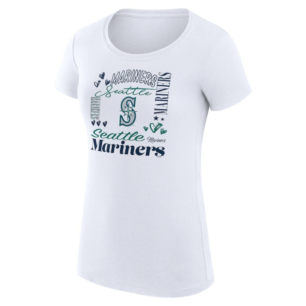 Seattle Mariners G-III 4Her by Carl Banks Women's Super-Slim Fit Lightweight Collage Team Graphic Crew Neck T-Shirt White