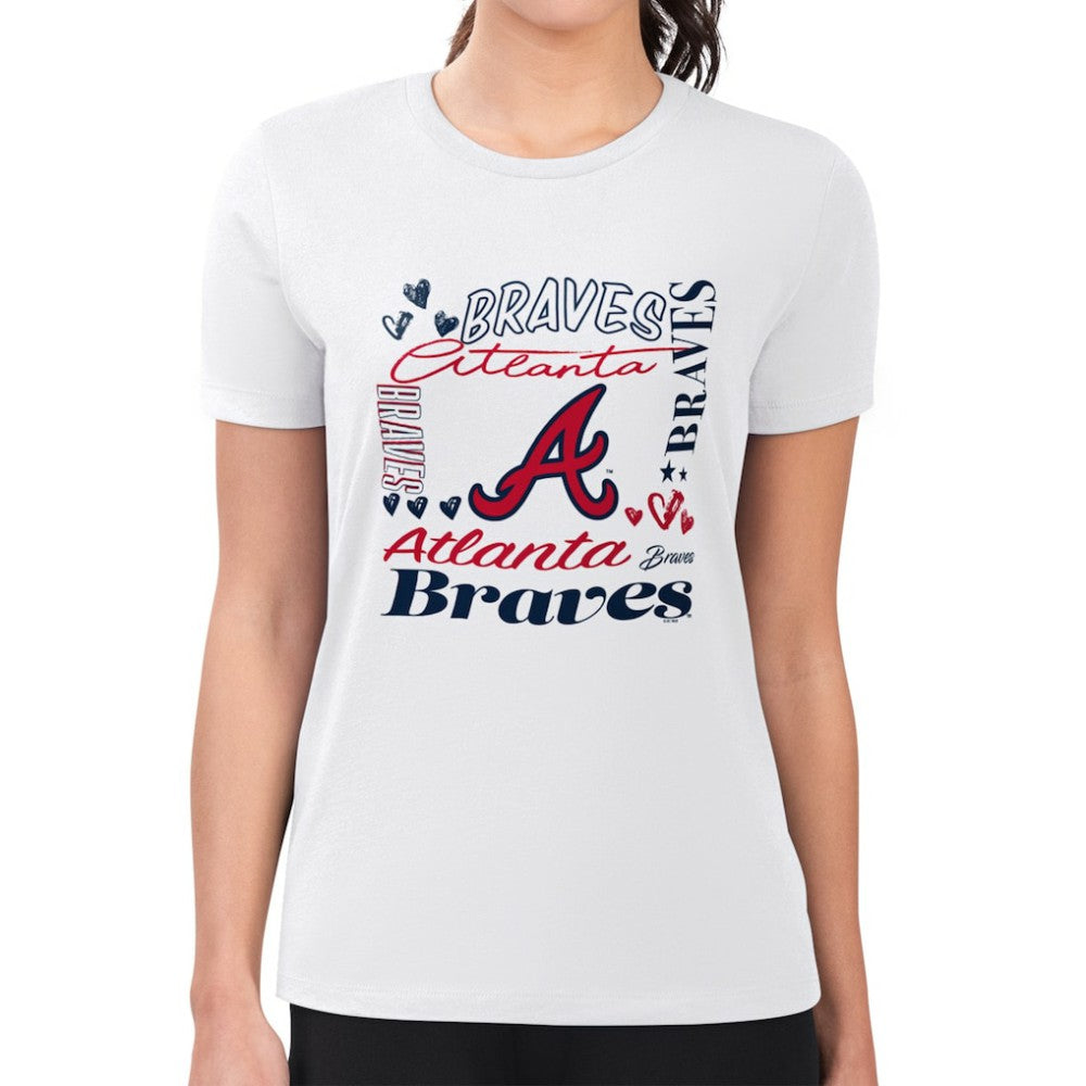 Atlanta Braves G-III 4Her by Carl Banks Women's Super-Slim Fit Lightweight Collage Team Graphic Crew Neck T-Shirt White