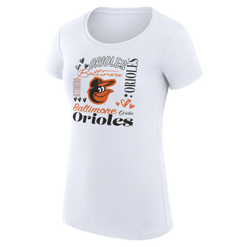 Baltimore Orioles G-III 4Her by Carl Banks Women's Super-Slim Fit Lightweight Collage Team Graphic Crew Neck T-Shirt White
