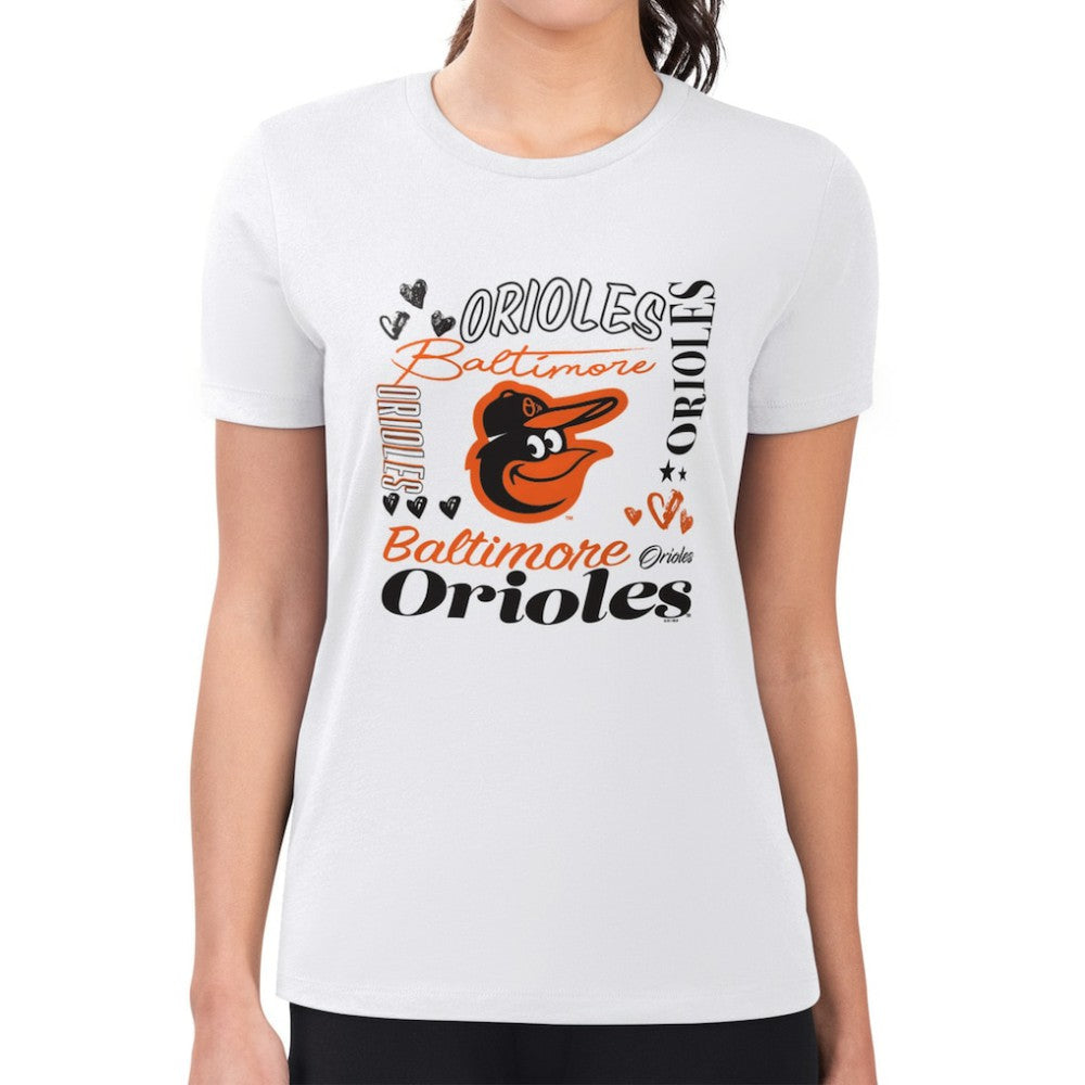 Baltimore Orioles G-III 4Her by Carl Banks Women's Super-Slim Fit Lightweight Collage Team Graphic Crew Neck T-Shirt White