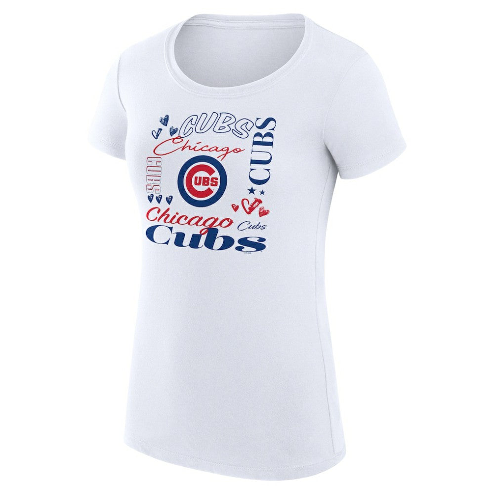 Chicago Cubs G-III 4Her by Carl Banks Women's Super-Slim Fit Lightweight Collage Team Graphic Crew Neck T-Shirt White