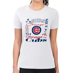 Chicago Cubs G-III 4Her by Carl Banks Women's Super-Slim Fit Lightweight Collage Team Graphic Crew Neck T-Shirt White