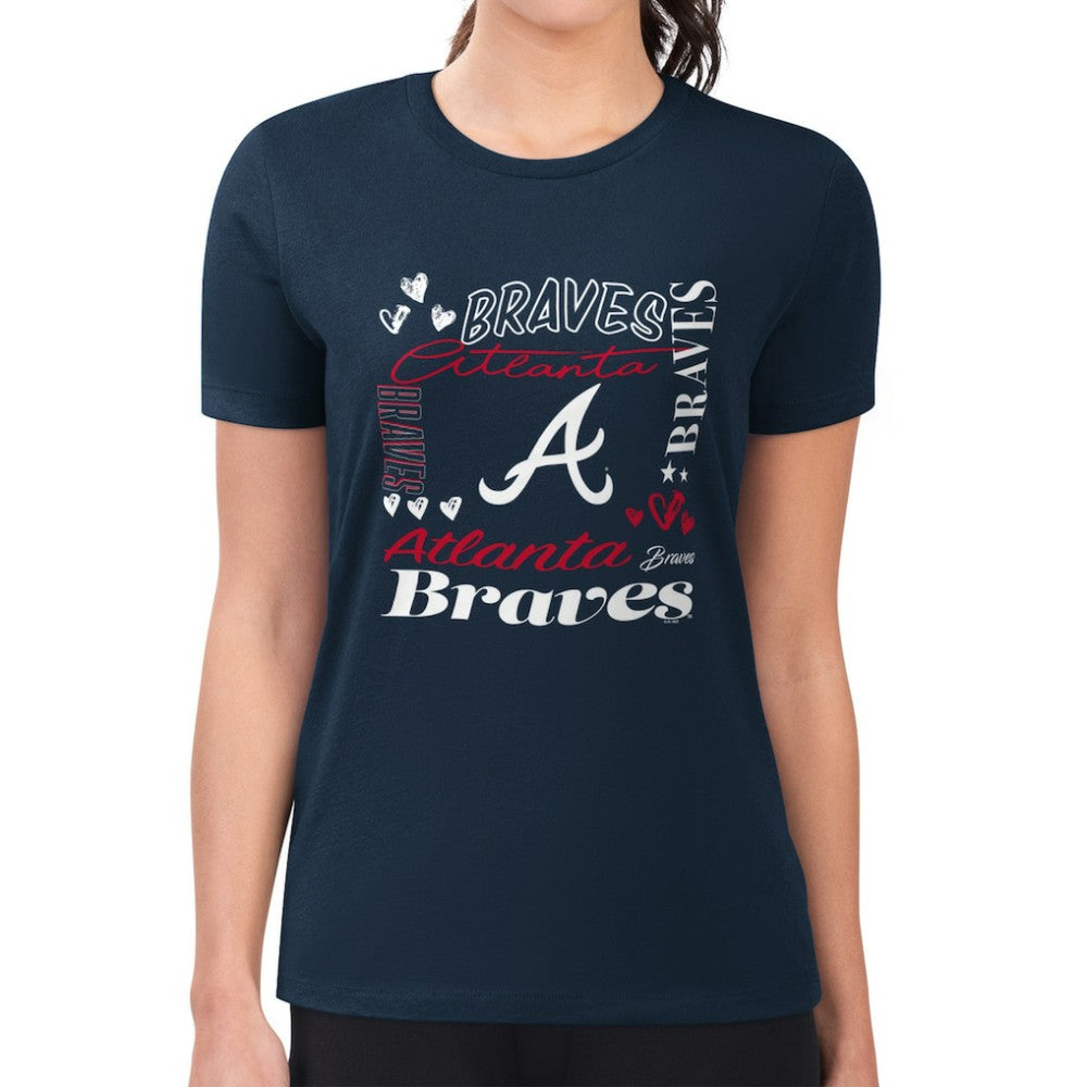 Atlanta Braves G-III 4Her by Carl Banks Women's Super-Slim Fit Lightweight Collage Team Graphic Crew Neck T-Shirt Navy