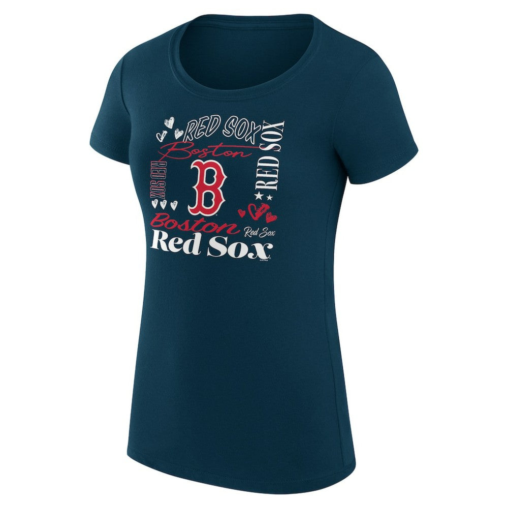 Boston Red Sox G-III 4Her by Carl Banks Women's Super-Slim Fit Lightweight Collage Team Graphic Crew Neck T-Shirt Navy