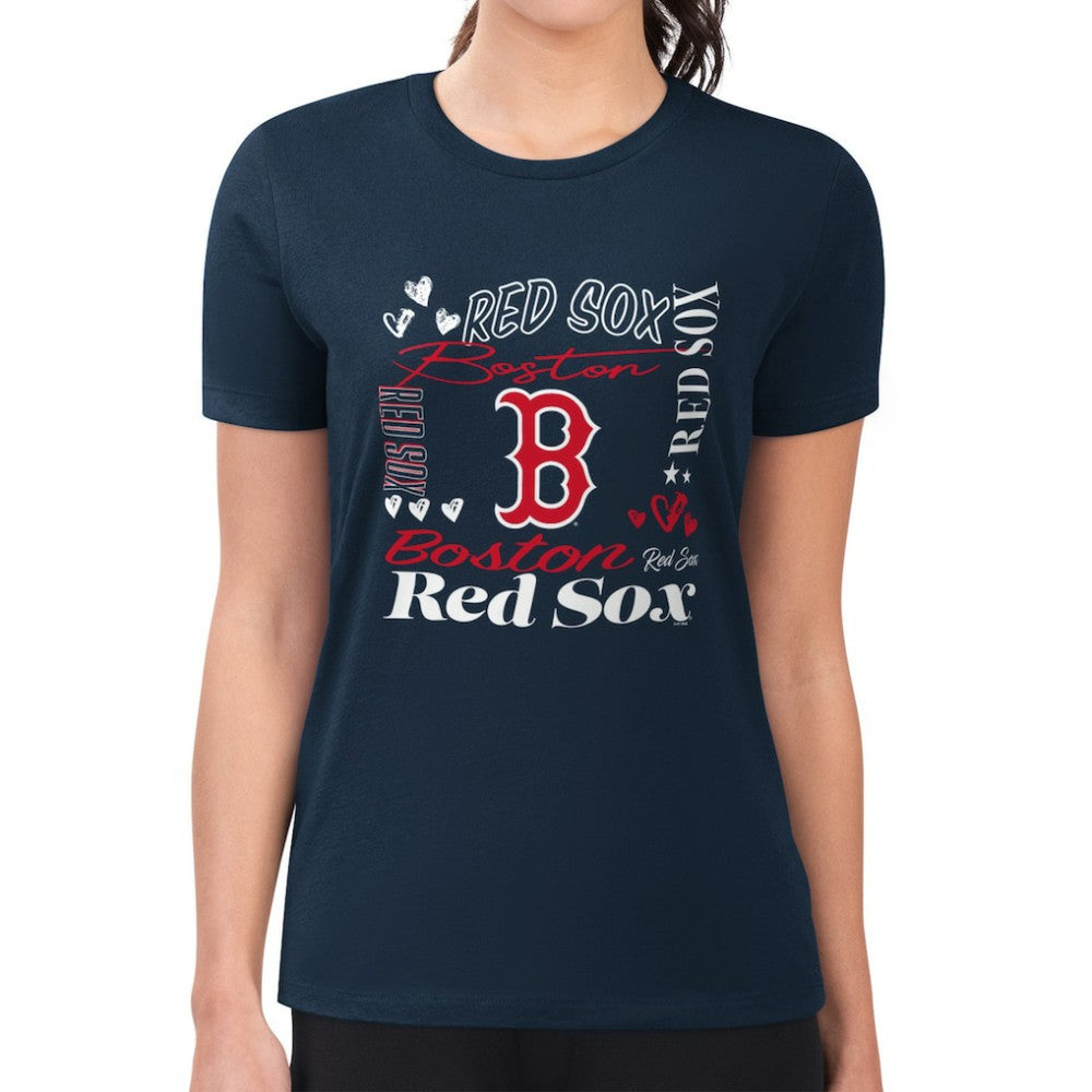 Boston Red Sox G-III 4Her by Carl Banks Women's Super-Slim Fit Lightweight Collage Team Graphic Crew Neck T-Shirt Navy