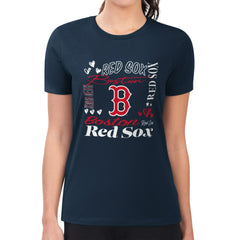 Boston Red Sox G-III 4Her by Carl Banks Women's Super-Slim Fit Lightweight Collage Team Graphic Crew Neck T-Shirt Navy