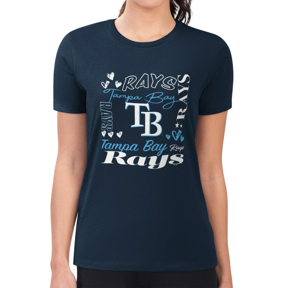 Tampa Bay Rays G-III 4Her by Carl Banks Women's Super-Slim Fit Lightweight Collage Team Graphic Crew Neck T-Shirt Navy