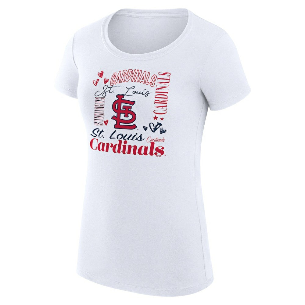 St. Louis Cardinals G-III 4Her by Carl Banks Women's Super-Slim Fit Lightweight Collage Team Graphic Crew Neck T-Shirt White