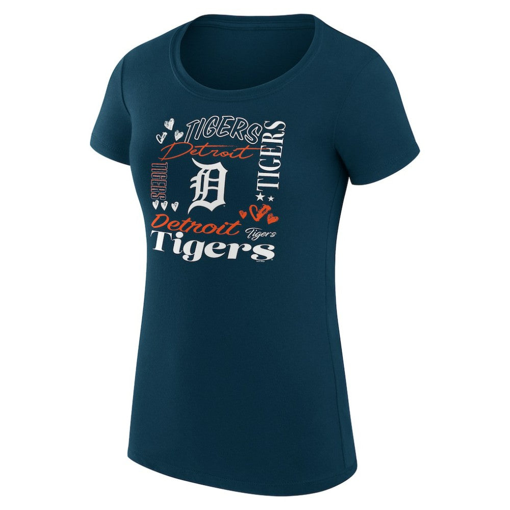 Detroit Tigers G-III 4Her by Carl Banks Women's Super-Slim Fit Lightweight Collage Team Graphic Crew Neck T-Shirt Navy
