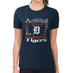 Detroit Tigers G-III 4Her by Carl Banks Women's Super-Slim Fit Lightweight Collage Team Graphic Crew Neck T-Shirt Navy