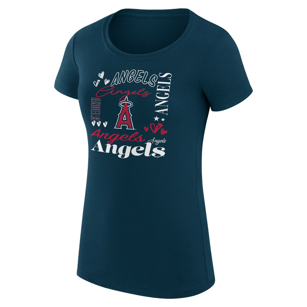 Los Angeles Angels G-III 4Her by Carl Banks Women's Super-Slim Fit Lightweight Collage Team Graphic Crew Neck T-Shirt Navy