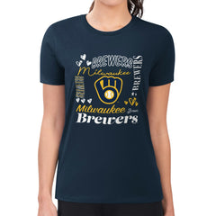 Milwaukee Brewers G-III 4Her by Carl Banks Women's Super-Slim Fit Lightweight Collage Team Graphic Crew Neck T-Shirt Navy