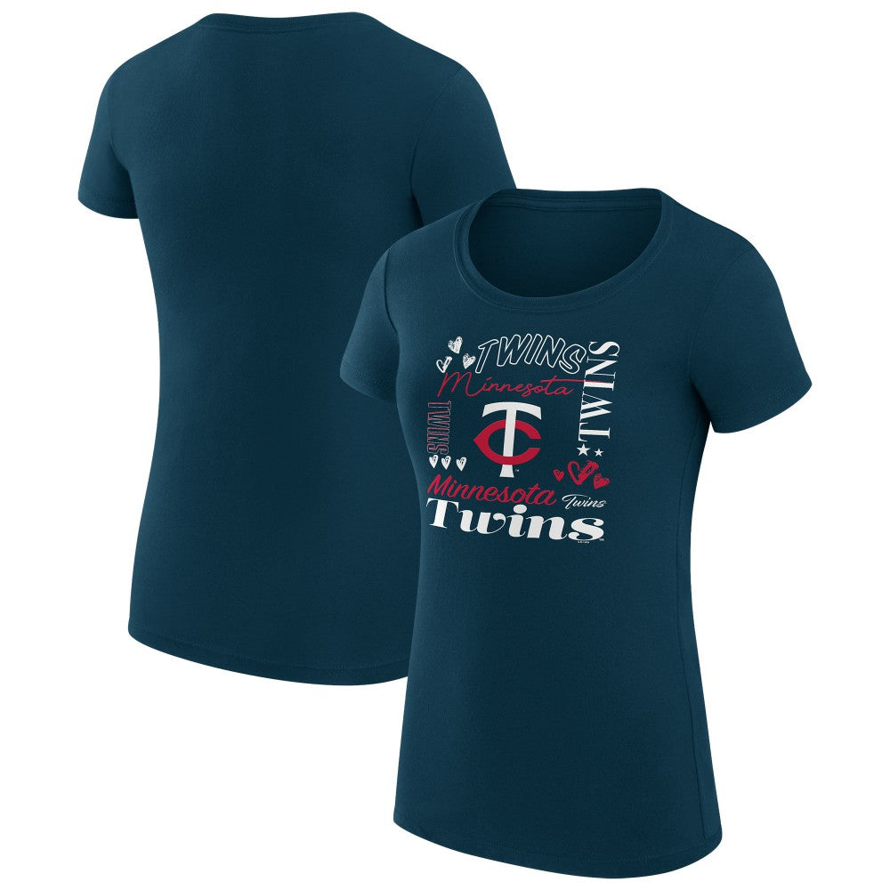 Minnesota Twins G-III 4Her by Carl Banks Women's Super-Slim Fit Lightweight Collage Team Graphic Crew Neck T-Shirt Navy