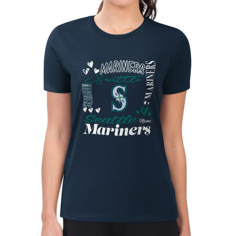 Seattle Mariners G-III 4Her by Carl Banks Women's Super-Slim Fit Lightweight Collage Team Graphic Crew Neck T-Shirt Navy