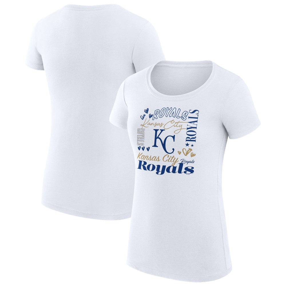 Kansas City Royals G-III 4Her by Carl Banks Women's Super-Slim Fit Lightweight Collage Team Graphic Crew Neck T-Shirt White