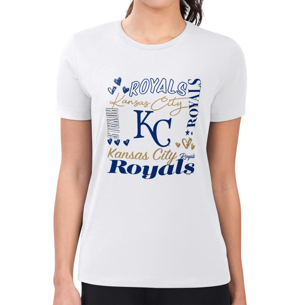 Kansas City Royals G-III 4Her by Carl Banks Women's Super-Slim Fit Lightweight Collage Team Graphic Crew Neck T-Shirt White