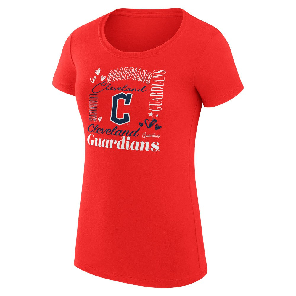 Cleveland Guardians G-III 4Her by Carl Banks Women's Super-Slim Fit Lightweight Collage Team Graphic Crew Neck T-Shirt Red