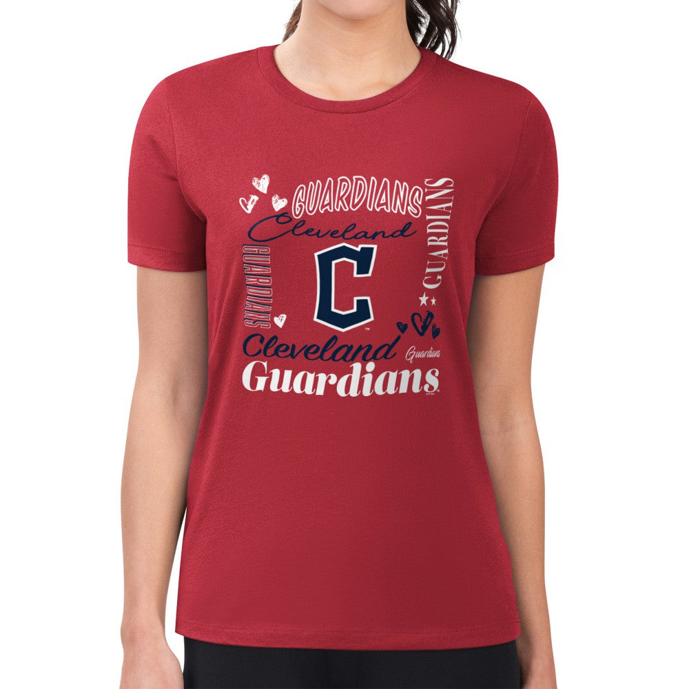 Cleveland Guardians G-III 4Her by Carl Banks Women's Super-Slim Fit Lightweight Collage Team Graphic Crew Neck T-Shirt Red