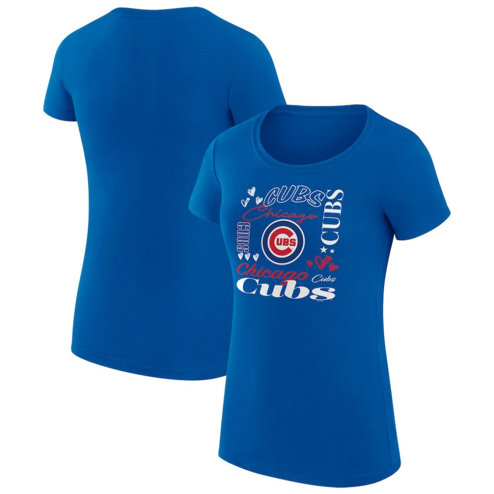 Chicago Cubs G-III 4Her by Carl Banks Women's Super-Slim Fit Lightweight Collage Team Graphic Crew Neck T-Shirt Royal