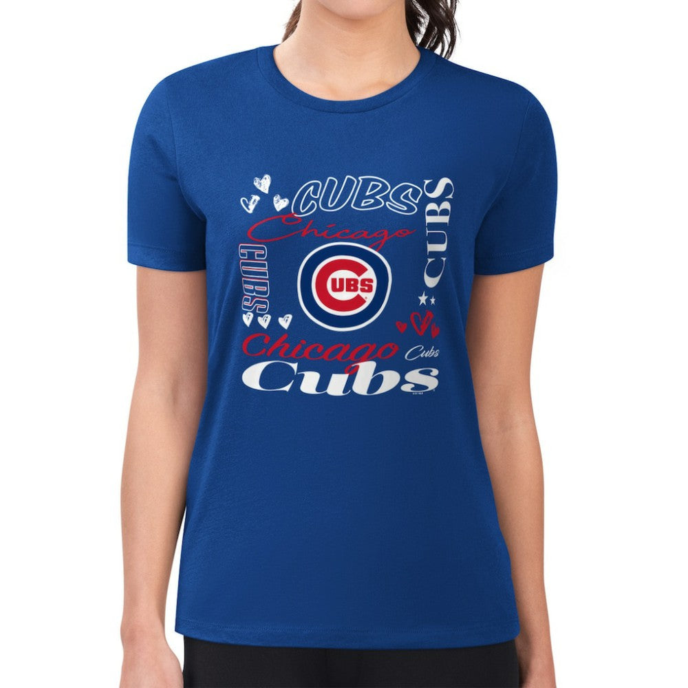 Chicago Cubs G-III 4Her by Carl Banks Women's Super-Slim Fit Lightweight Collage Team Graphic Crew Neck T-Shirt Royal