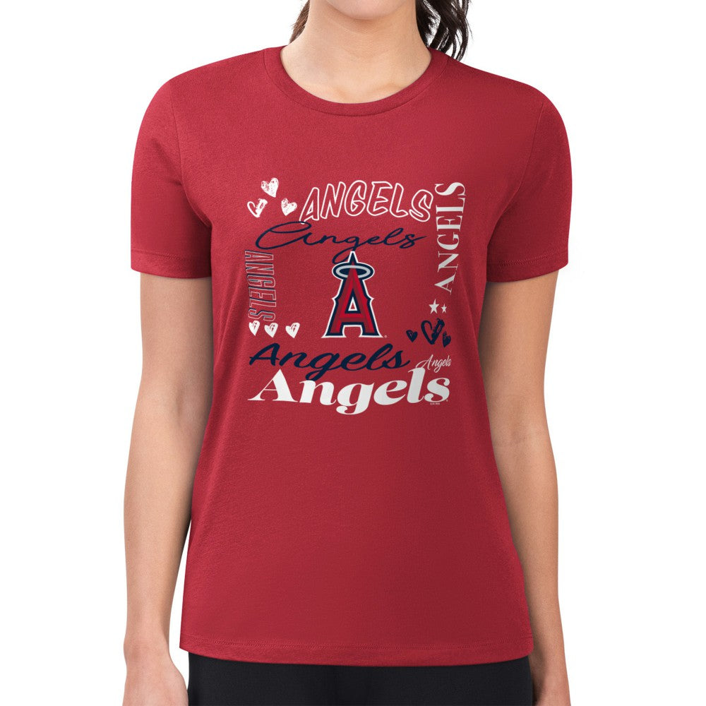 Los Angeles Angels G-III 4Her by Carl Banks Women's Super-Slim Fit Lightweight Collage Team Graphic Crew Neck T-Shirt Red