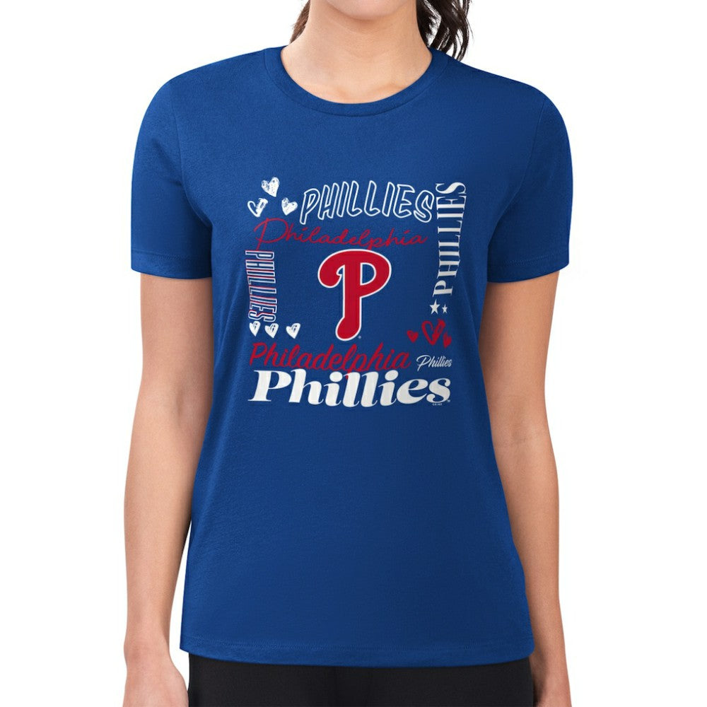 Philadelphia Phillies G-III 4Her by Carl Banks Women's Super-Slim Fit Lightweight Collage Team Graphic Crew Neck T-Shirt Royal