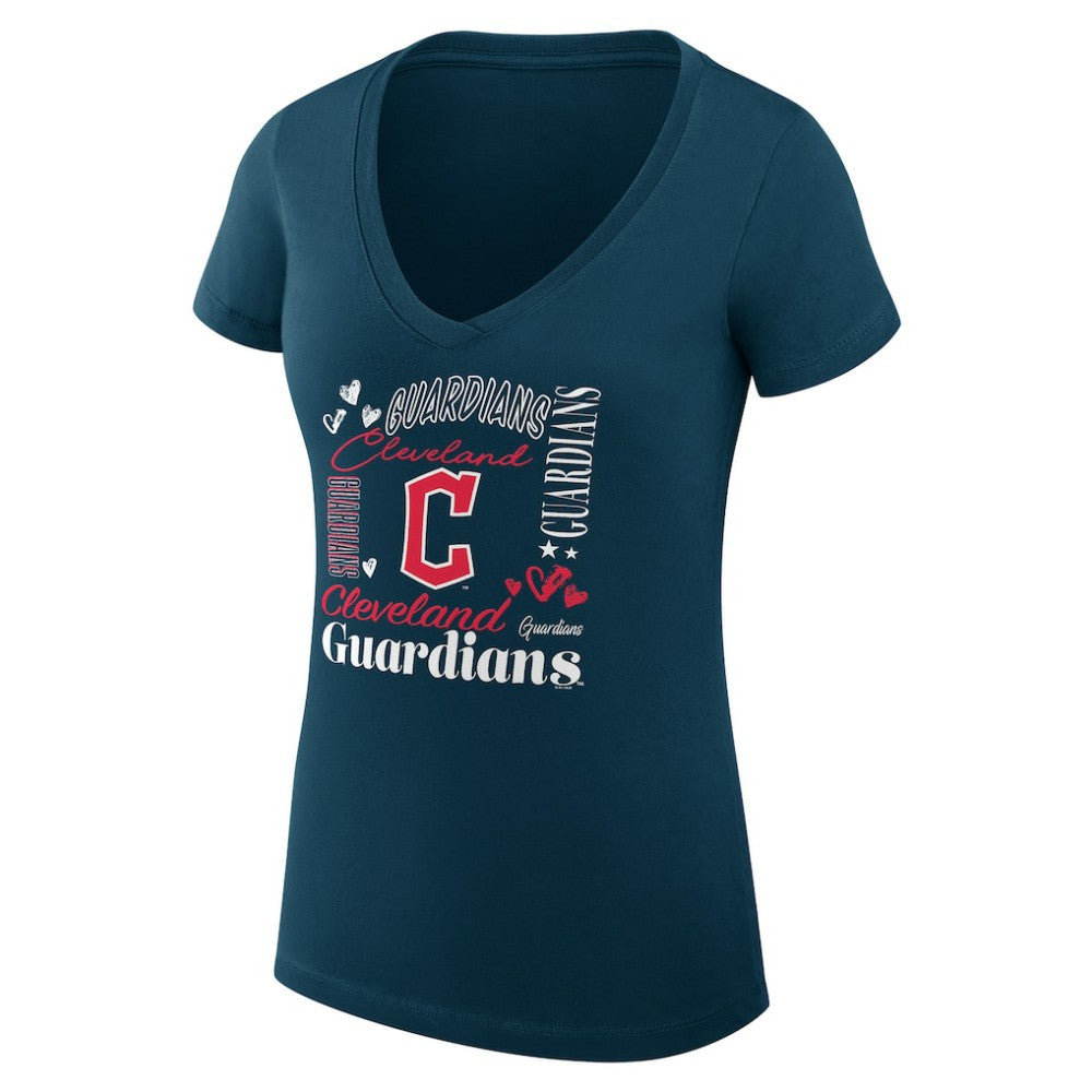 Cleveland Guardians G-III 4Her by Carl Banks Women's Super-Slim Fit Lightweight Collage Team Graphic V-Neck T-Shirt Navy