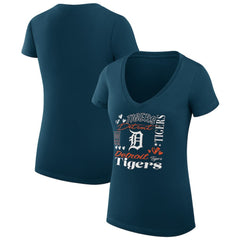 Detroit Tigers G-III 4Her by Carl Banks Women's Super-Slim Fit Lightweight Collage Team Graphic V-Neck T-Shirt Navy