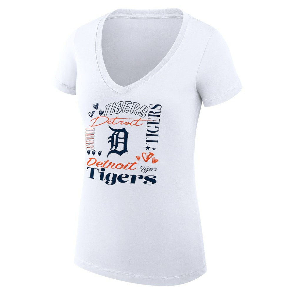 Detroit Tigers G-III 4Her by Carl Banks Women's Super-Slim Fit Lightweight Collage Team Graphic V-Neck T-Shirt White