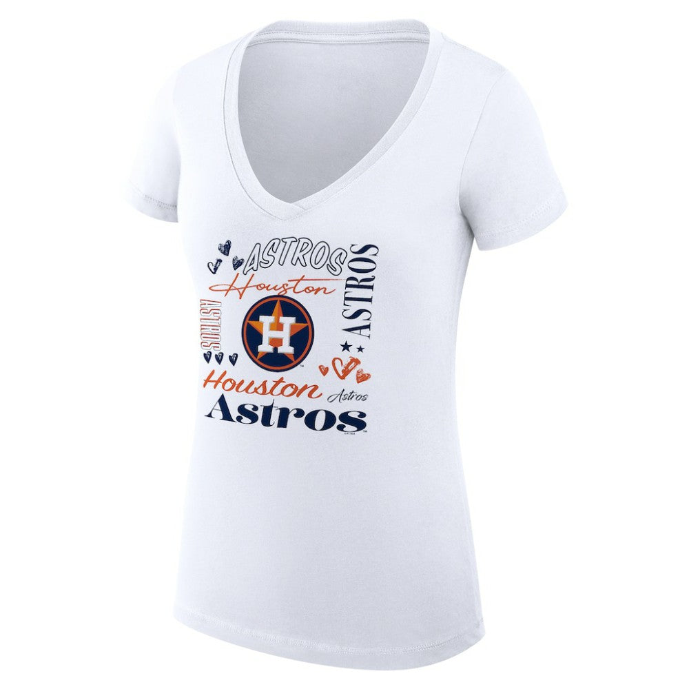 Houston Astros G-III 4Her by Carl Banks Women's Super-Slim Fit Lightweight Collage Team Graphic V-Neck T-Shirt White