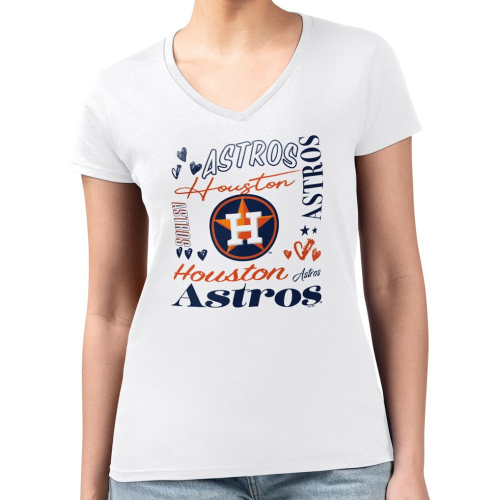 Houston Astros G-III 4Her by Carl Banks Women's Super-Slim Fit Lightweight Collage Team Graphic V-Neck T-Shirt White