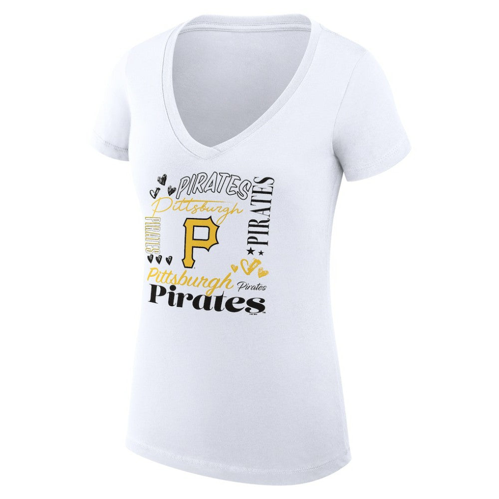 Pittsburgh Pirates G-III 4Her by Carl Banks Women's Super-Slim Fit Lightweight Collage Team Graphic V-Neck T-Shirt White