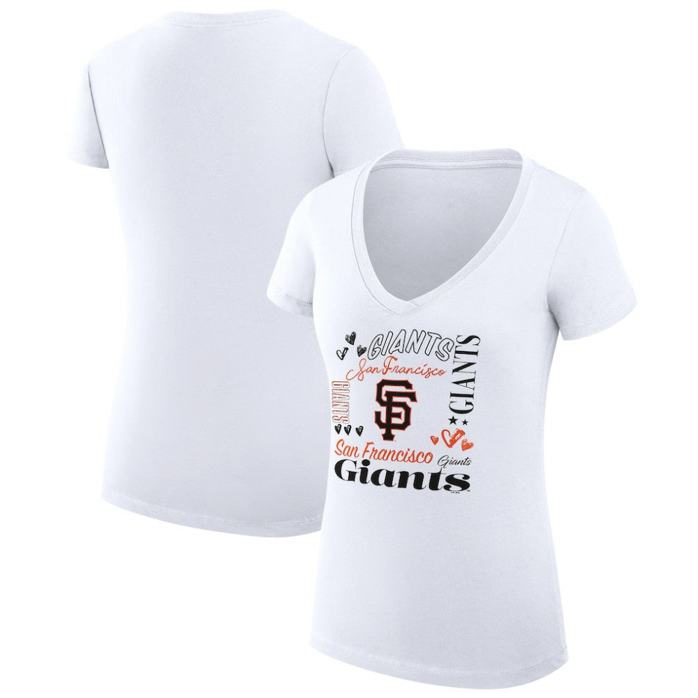 San Francisco Giants G-III 4Her by Carl Banks Women's Super-Slim Fit Lightweight Collage Team Graphic V-Neck T-Shirt White