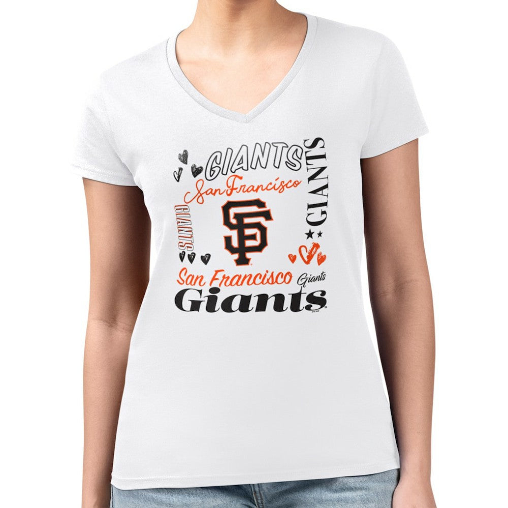 San Francisco Giants G-III 4Her by Carl Banks Women's Super-Slim Fit Lightweight Collage Team Graphic V-Neck T-Shirt White