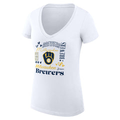 Milwaukee Brewers G-III 4Her by Carl Banks Women's Super-Slim Fit Lightweight Collage Team Graphic V-Neck T-Shirt White